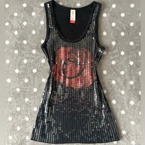 Y2K No Boundaries Black Ribbed Sequin Tank Top Vintage